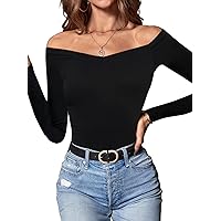 LilyCoco Women's Off The Shoulder Body Suits Long Sleeve Sexy Slimming Bodysuit Tops