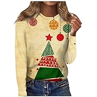 Shirts for Women Trendy Ugly Christmas Shirts 2023 Cute Santa Claus Printed Casual Crewneck Long Sleeve Pullover