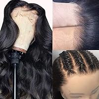 QUINLUX HAIR HD Invisible Body Wave 13X6 Deep Lace front Human Hair Wigs Pre plucked with Bleached Knots for Woman Long Wavy Glueless Full End Wig Brazilian Remy Hair 150% Density 18 Inch