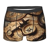 Compass and Old World Map Print Men's Boxer Briefs Trunks Underwear Soft Comfortable Bamboo Viscose Underwear Trunks Black