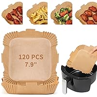120 Pcs Air Fryer Disposable Paper Liner, Square Liners for Air Fryer,Non-stick Parchment Paper for Frying, Baking, Cooking, Roasting and Microwave - Unbleached, Oil-proof, 7.9-inch