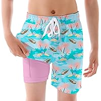 Ahegao Boys Swim Trunks with Compression Liner Big Kids Bathing Suit Quick Dry Board Shorts for 6-20 Years