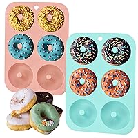Silicone Donut Molds 2 Pack Non-Stick Silicone Donut Pan 6 Cavity Food Grade Baking Molds for Cake Donut Biscuit Bagels Muffins Blue+Pink