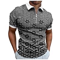 Golf Shirts for Men,Polo 3D Printed Short Sleeve Plus Size Shirt Summer Fashion Zipper Casual Top Tees Blouse