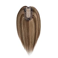 SEGO Real Human Hair Topper for Women, No Bangs Hair Topper with Anti-Slip Clips (12 Inch# Medium Brown Dark Blonde)