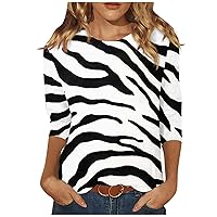 Womens Tops 3/4 Sleeve V Neck/Crewneck Cute Shirts Casual Trendy Print Blouses Three Quarter Length T Shirt
