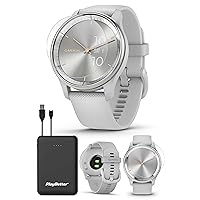 PlayBetter Garmin vivomove Trend (Silver/Mist Gray) Hybrid Smartwatch - Analog Style Fitness Watch with Touchscreen & Health Monitoring - Bundle Portable Charger & HD Screen Protectors
