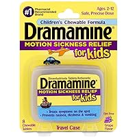 Dramamine Motion Sickness for Kids, Chewable, Dye Free, Grape flavored, 8 Ct. (Pack of 4)