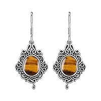 Handmade Drop and Dangle Tiger's Eye 925 Sterling Silver Earrings for Women | Birthday or Mother's Day Gift for Mom