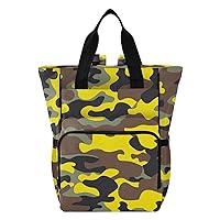 Yellow Camo Diaper Bag Backpack for Baby Boy Girl Large Capacity Baby Changing Totes with Three Pockets Multifunction Baby Bag for Playing Travelling