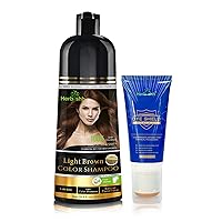 Herbishh Combo Hair Color Shampoo Light Brown 500ml for Gray Hair + Hair Color Stain Protector – Dye Shield or Defender for Skin