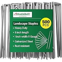 AMAGABELI GARDEN & HOME 6 Inch Garden Stakes Galvanized Landscape Staples 11 Gauge 500 Pack Sod Pins Fence Stakes for Anchoring Weed Barrier Fabric Ground Cover Landscaping Tubing Garden Staples