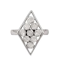0.75 CTW Natural POLKI DIAMOND Ring | 925 Sterling Silver | Platinum Plated | Diamond Cluster Ring