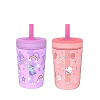 Zak Designs Gabby's Dollhouse Kelso Toddler Cups For Travel or At Home, 15oz 2-Pack Durable Plastic Sippy Cups With Leak-Proof Design is Perfect For Kids (Cakey Cat, Mercat)