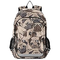 ALAZA Beige Pug Dog Art Backpack Bookbag Laptop Notebook Bag Casual Travel Trip Daypack for Women Men Fits 15.6 Laptop