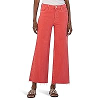KUT from the Kloth Meg High-Rise Fab Ab Wide Leg Raw Hem Jeans in Strawberry