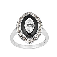 0.35 CTW Natural Diamond Polki Cocktail Ring 925 Sterling Silver Platinum Plated with Black Enamel Slice Diamond Jewelry