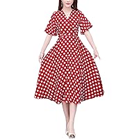 Flygo Women's Summer V Neck Polka Dot Short Sleeve Vintage Wrap Dresses