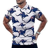 Australian Kangaroo Flag Mens Straight Short Sleeve Polo Shirts Sports Golf Tennis T-Shirt Quick Dry Long Top