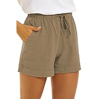 KINGFEN Women Casual Shorts Drawstring Comfy Elastic Waist Shorts Summer Pull On Short with Pockets(S-2XL)