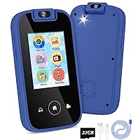 MAVREC Kids Smart Phone for Boys 3 4 5 6 Year Old, 180° Rotatable Camera Kids Phone Toys with 32GB SD Card, MP3 Music Player, Toddler Easter Gifts Touchscreen Play Phones for Boys 3-8 Year Old Blue