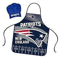 New England Patriots Apron Chef Hat Set Full Color Universal Size Tie Back Grilling Tailgate BBQ Cooking Host