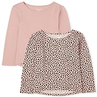 The Children's Place Kids' Long Sleeve Solid and Leopard Print Top 2-Pack