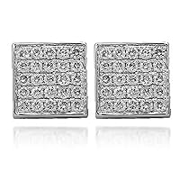 14k White Gold Plated Sterling Silver Cubic Zirconia Womens Round Cut Diamond Pushback Square Princess Stud Earrings 1/2 Ct.t.w.