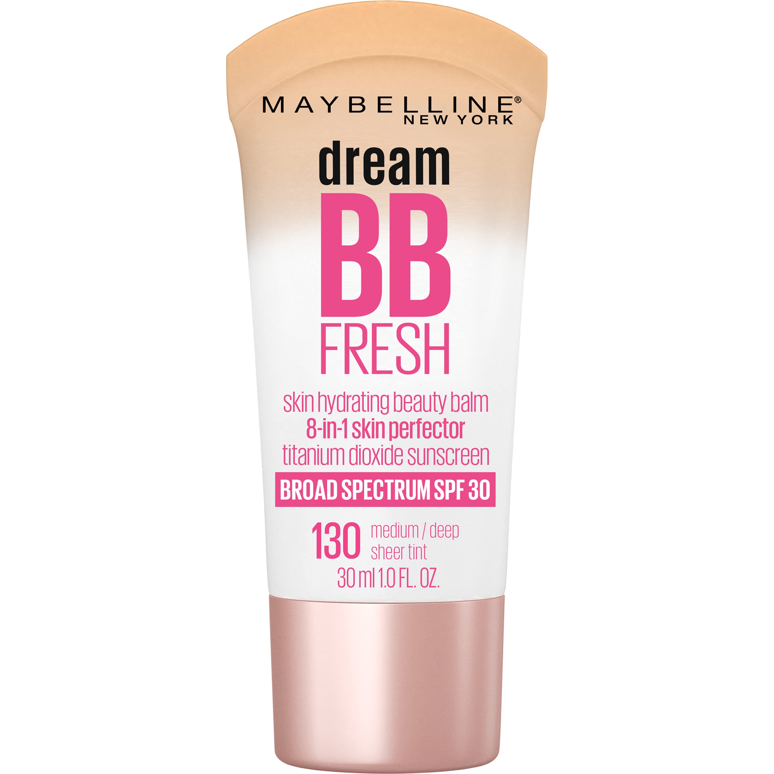 MAYBELLINE New York Dream Fresh Skin Hydrating BB cream, 8-in-1 Skin Perfecting Beauty Balm with Broad Spectrum SPF 30, Sheer Tint Coverage, Oil-Free, Medium/Deep, 1 Fl Oz