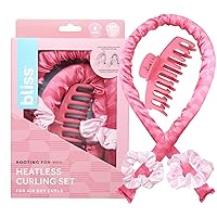 Bliss Heatless Curling Set - Overnight Hair Curlers - Heatless Curling Rod Headband with Hair Clip and Scrunchies - Heat Free Hair Styling Kit, Pink