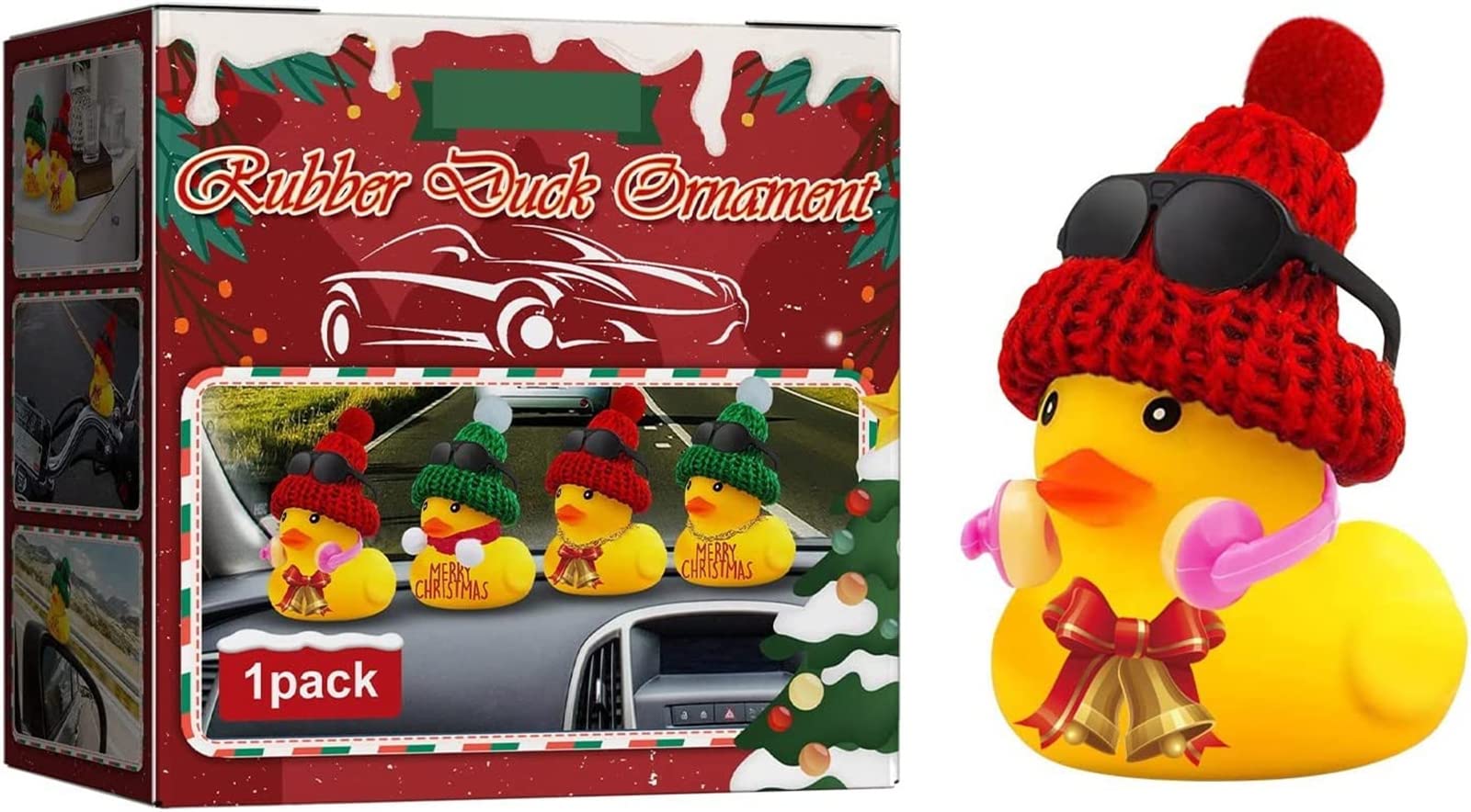 Car Duck Decor Car Dashboard Rubber Car Duck Holiday Swimming Duck with Sunglasses Golden Necklace Straw Hat Swimming,A
