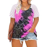 RITERA Plus Size Tops for Women Summer Raglan Tshitrs Oversized Creweck Short Sleeve Tunic Colorblock Henley Shirts
