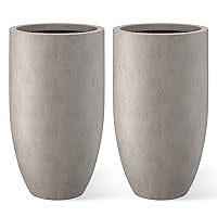 Kante 24 Inch Tall Concrete Planter (Set of 2), Outdoor Indoor Large Plant Pots with Drainage Hole and Rubber Plug for Home Garden Patio Porch Smooth Weathered Concrete