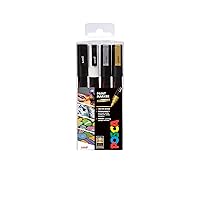 Posca PC-3M Water Based Permanent Marker Paint Pens. Premium Fine Tip for Arts and Crafts. Set of 4 Mono Colours