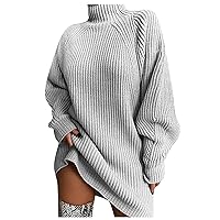 Sweater Dresses for Women 2023 Trendy Fashion Casual Knitting Solid Color Long Sleeve Turtleneck Sweater Mini Dress