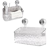 Light Luxury Style Glacier Pattern Suction Cup Shelf, 2024 New Suction Cup Shower Caddy, Bathroom Strong Suction Cup Storage Rack Kitchen Punching Free Storage Basket (Transparent white-b)