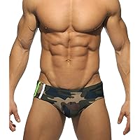 MIZOK Men's Ployester Camo Swimsuit Bikini Briefs with Adjustable Drawstring
