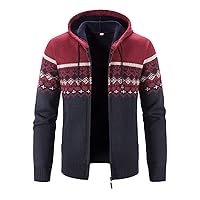 Men's Hooded Zip-up Jacket Casual Winter Thick Fleece Knitted Cardigan Thick Winter Outwear