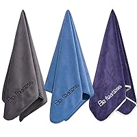 Microfiber Gym Towels for Exercise Fitness, Sports, Workout, 380-GSM 15-Inch x 31-Inch Bath Towels (3 Pack, Grey+Blue+Navy Blue)
