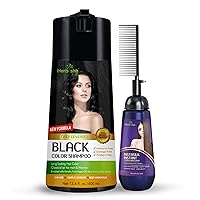 Hair Color Shampoo for Gray Hair Black 400 ML + Instant Hair Straightener Cream with Applicator Comb Brush 150 Ml