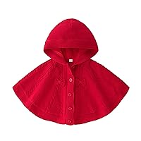 Girls red hooded poncho, girls winter knitted outfit, winter cape, cotton, velvet, birthday present for toddlers