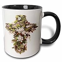 3dRose Easter Christian Image of A Cross Covered in an Array of Spring Flowers Mug, 11 oz, Black