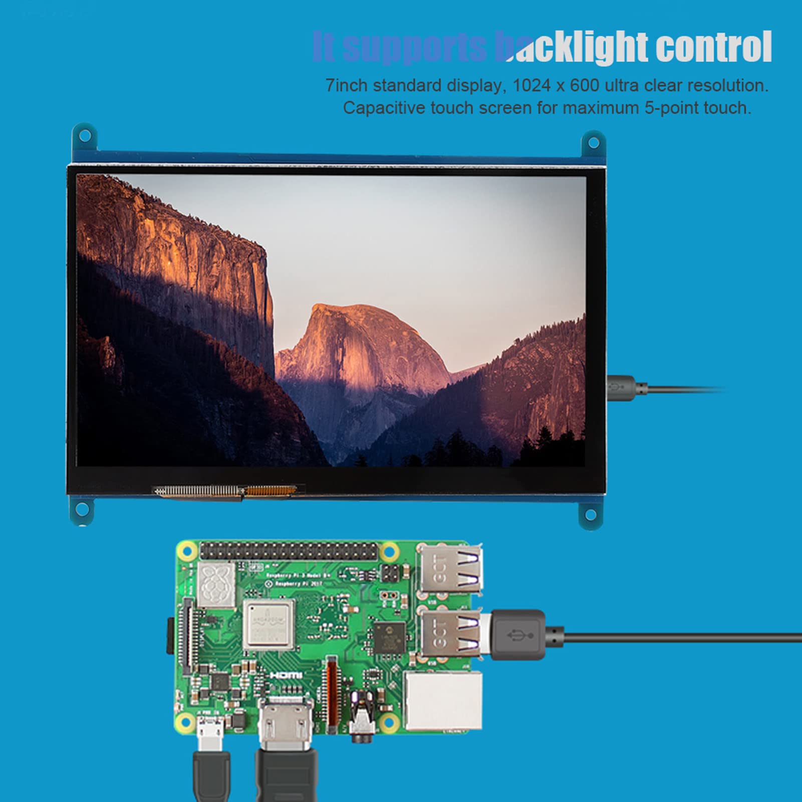plplaaoo LCD HDMI 1024x600 Ultra HD Display Screen Capacitive Touch Screen, 7-Inch Capacitive Touch Screen, Screen Display HDMI Monitor System Support for Raspberry Pi, Display Screen Capacitive T