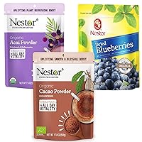 Nestor Dried Blueberries 16oz with Superfood Organic Cacao Powder 17.8 oz and Organic Acai Powder(3 Pack)