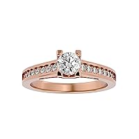 Certified 18K Gold Ring in Round Cut Moissanite Diamond (0.53 ct) Round Cut Natural Diamond (0.39 ct) With White/Yellow/Rose Gold Engagement Ring For Women