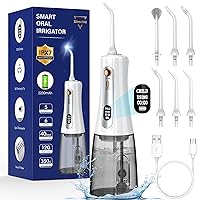 Water Dental Flosser for Teeth Cleaning, Portable Oral Irrigator with 5 Modes 6 Jet Tips, Rechargeable Electric Water Flossers Cordless IPX7 Waterproof for Travel 350ML