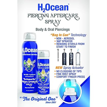 H2Ocean Piercing Aftercare Spray 4oz - Ear, Nose, Earring, Belly Button Piercing Wound Wash Cleaner with Sea Salt Saline Solution - Keloid Bump Scar Removal Treatment