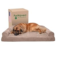 Furhaven Orthopedic Dog Bed for Large Dogs w/ Removable Bolsters & Washable Cover, For Dogs Up to 125 lbs - Plush & Suede Sofa - Almondine, Jumbo Plus/XXL