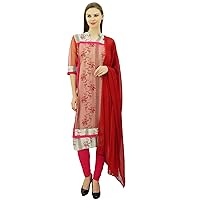 Atasi Women's Polyester Double Layered Straight Suit Set Indian Dress