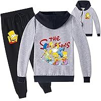 Kids The Simpsons Zip Up Hoodie Lightweight Long Sleeve Sweatshirt and Sweatpants Set-Casual Tracksuit for Boys